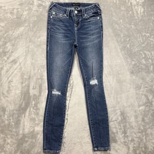 True Religion Halle Jeans Women 26 Mid Rise Super Skinny Medium Wash Distressed